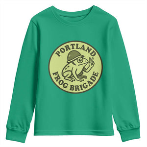 Portland Frog Brigade Youth Sweatshirt Peace Frog Protest Badge TS02 Irish Green Print Your Wear