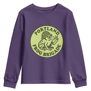 Portland Frog Brigade Youth Sweatshirt Peace Frog Protest Badge TS02 Purple Print Your Wear