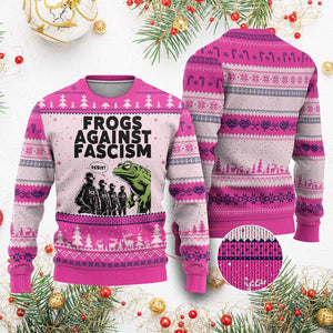 Frogs Against Fascism Ugly Christmas Sweater Resist 2025 Free Portland Protest TS02 Hot Pink Print Your Wear