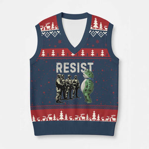 Resist Frog V-Neck Knit Sweater Vest Inflatable Animal Protest Free Portland TS02 Navy Red Print Your Wear