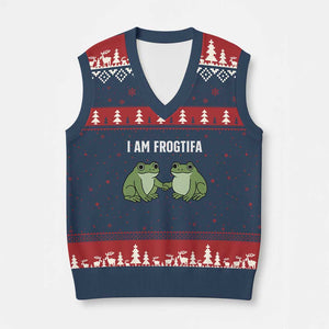 I Am Frogtifa V-Neck Knit Sweater Vest Portland Frog Resist Protest Handshake Frogs TS02 Navy Red Print Your Wear