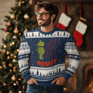Frog Resist Ugly Christmas Sweater Free Portland Political Satire TS02 Navy Beige Print Your Wear