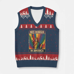 No Kings in America Pride V-Neck Knit Sweater Vest Rainbow Statue of Liberty Protest TS02 Navy Red Print Your Wear