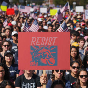 Liberty Resist Protest Sign Feminist Bubblegum Statue of Liberty Retro Graphic TS02 Horizontal 18" x 24" Red Print Your Wear