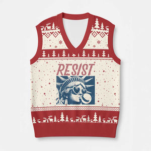 Liberty Resist V-Neck Knit Sweater Vest Feminist Bubblegum Statue of Liberty Retro Graphic TS02 Beige Red Print Your Wear