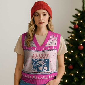 Liberty Resist V-Neck Knit Sweater Vest Feminist Bubblegum Statue of Liberty Retro Graphic TS02 Hot Pink Print Your Wear