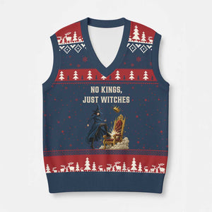No Kings Just Witches V-Neck Knit Sweater Vest Feminist Witch Kicking Throne Protest TS02 Navy Red Print Your Wear