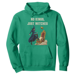 No Kings Just Witches Hoodie Feminist Witch Kicking Throne Protest TS02 Irish Green Print Your Wear