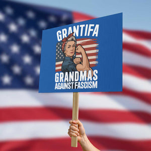 Patriotic Grantifa Protest Sign Grandmas Against Fascism Protest American Flag TS02 Horizontal 18" x 24" Blue Print Your Wear