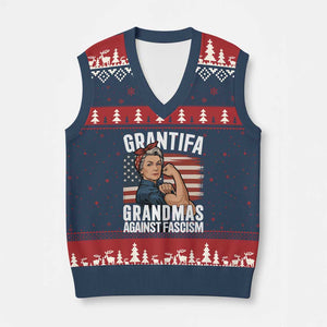 Patriotic Grantifa V-Neck Knit Sweater Vest Grandmas Against Fascism Protest American Flag TS02 Navy Red Print Your Wear