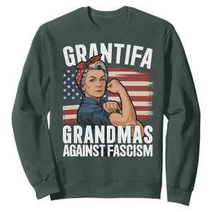 Patriotic Grantifa Sweatshirt Grandmas Against Fascism Protest American Flag TS02 Dark Forest Green Print Your Wear