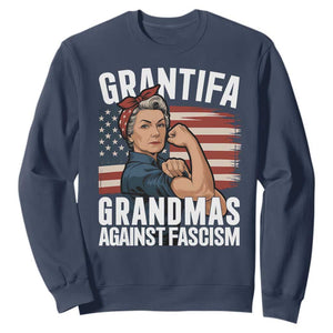 Patriotic Grantifa Sweatshirt - Grandmas Against Fascism Protest American Flag Pullover TS02 Navy Print Your Wear