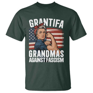 Patriotic Grantifa T Shirt - Grandmas Against Fascism Protest American Flag Tee TS02 Dark Forest Green Print Your Wear