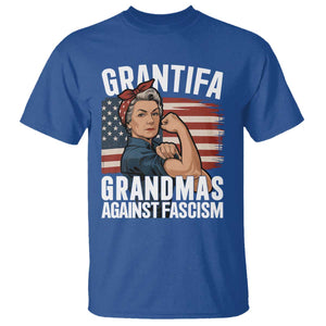 Patriotic Grantifa T Shirt - Grandmas Against Fascism Protest American Flag Tee TS02 Royal Blue Print Your Wear