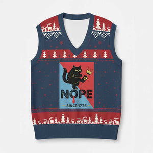 Nope Since 1776 Sarcastic Black Cat V-Neck Knit Sweater Vest Funny No Kings In America Patriotic Protest TS02 Navy Red Print Your Wear