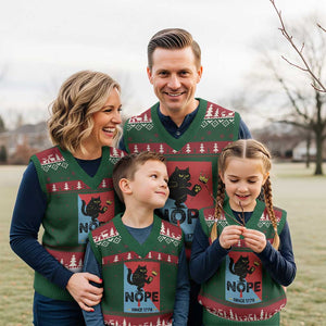 Nope Since 1776 Sarcastic Black Cat V-Neck Knit Sweater Vest Funny No Kings In America Patriotic Protest TS02 Red Green Print Your Wear