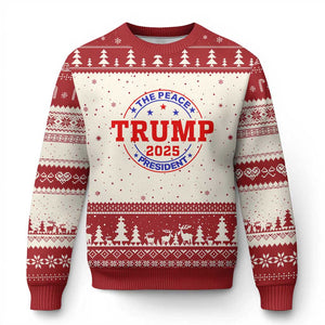 Trump 2025 The Peace President Ugly Christmas Sweater Patriotic Campaign Gift for Supporters TS02 Beige Red Print Your Wear