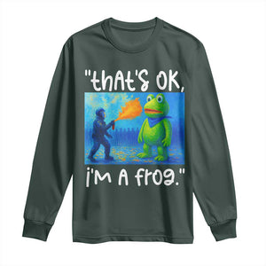 Funny Portland Frog Protest Long Sleeve Shirt Thats OK Im A Frog Pepper Spray TS02 Dark Forest Green Print Your Wear