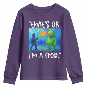Funny Portland Frog Protest Youth Sweatshirt Thats OK Im A Frog Pepper Spray TS02 Purple Print Your Wear