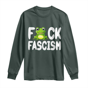 Funny Frog Fck Fascism Long Sleeve Shirt Resist Protest Human Rights TS02 Dark Forest Green Print Your Wear