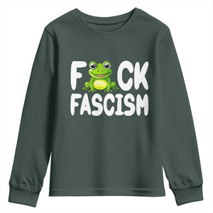 Funny Frog Fck Fascism Youth Sweatshirt Resist Protest Human Rights TS02 Dark Forest Green Print Your Wear