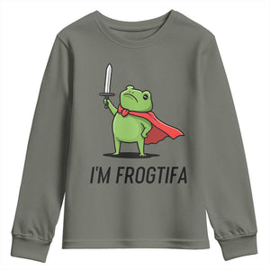Funny Huzzah Frog Youth Sweatshirt Im Frogtifa Knight Resist Protest TS02 Military Green Print Your Wear
