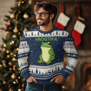 Funny Frogtifa Ugly Christmas Sweater Resist Frog Protest Against Fascism TS02 Navy Beige Print Your Wear