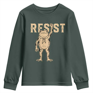Frog Resist Youth Sweatshirt Raised Fist Protest Fighter Retro Graphic TS02 Dark Forest Green Print Your Wear