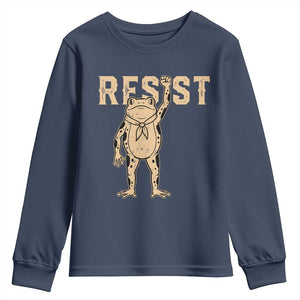 Frog Resist Youth Sweatshirt Raised Fist Protest Fighter Retro Graphic TS02 Navy Print Your Wear