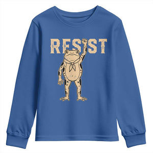 Frog Resist Youth Sweatshirt Raised Fist Protest Fighter Retro Graphic TS02 Royal Blue Print Your Wear