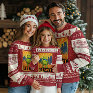 Resist Frog Graphic Ugly Christmas Sweater Protest Stand Against Fascism TS02 Red Beige Print Your Wear