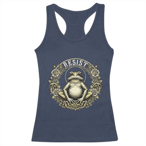 Zen Frog Resist Racerback Tank Top Sacred Resistance Protest Ornate Style Graphic TS02 Navy Print Your Wear
