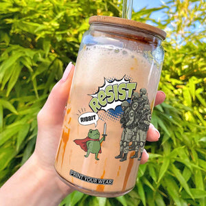 Funny Frog Protest Comic Graphic Glass Can Ribbit Resist Stand Against TS02 White Print Your Wear
