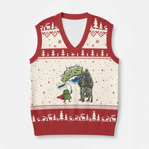 Funny Frog Protest Comic Graphic V-Neck Knit Sweater Vest Ribbit Resist Stand Against TS02 Beige Red Print Your Wear