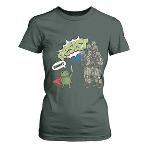 Funny Frog Protest Comic Graphic T Shirt For Women Ribbit Resist Stand Against TS02 Dark Forest Green Print Your Wear