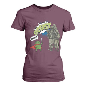 Funny Frog Protest Comic Graphic T Shirt For Women Ribbit Resist Stand Against TS02 Maroon Print Your Wear