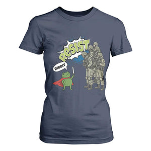 Funny Frog Protest Comic Graphic T Shirt For Women Ribbit Resist Stand Against TS02 Navy Print Your Wear