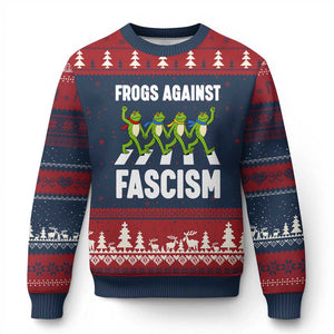 Walking Frog Against Fascism Ugly Christmas Sweater Frogs Band Resistance Protest TS02 Navy Red Print Your Wear