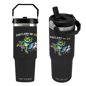 Portland On Ice 2025 Flip Straw Tumbler Resist Frog and Inflatable Animals Protest Sarcastic Politics TS02 One Size: 30 oz Black Print Your Wear
