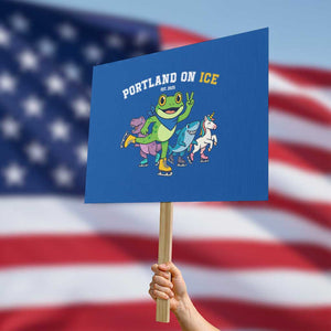 Portland On Ice 2025 Protest Sign Resist Frog and Inflatable Animals Protest Sarcastic Politics TS02 Horizontal 18" × 24" Blue Print Your Wear