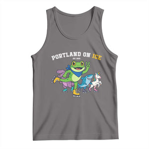 Portland On Ice 2025 Tank Top Resist Frog and Inflatable Animals Protest Sarcastic Politics TS02 Deep Heather Print Your Wear