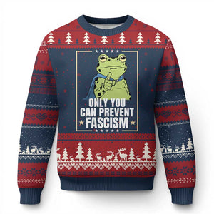 Only You Can Prevent Fascism Patriotic Frog Ugly Christmas Sweater Resist Protest Poster - Print Your Wear