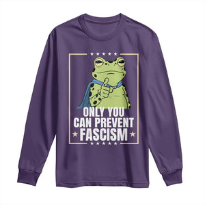 Only You Can Prevent Fascism Patriotic Frog Long Sleeve Shirt Resist Protest Poster TS02 Purple Print Your Wear