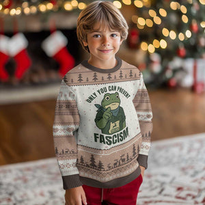 Only You Can Prevent Fascism Portland Frog Ugly Christmas Sweater Resist Protest Forest Ranger TS02 Mocha Mousse Print Your Wear