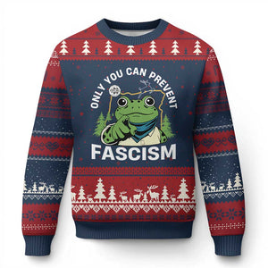 Only You Can Prevent Fascism Portland Frog Ugly Christmas Sweater Resist Protest Scenic Edition - Print Your Wear