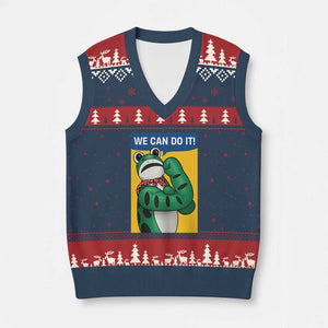 We Can Do It Rosie Frog V-Neck Knit Sweater Vest Resist Protest Parody Feminist Retro Poster TS02 Navy Red Print Your Wear