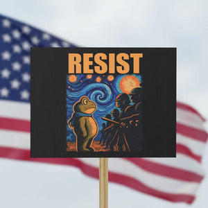 Starry Night Resist Frog Protest Sign Resistance Protest Surreal Art Graphic TS02 Horizontal 18" × 24" Black Print Your Wear