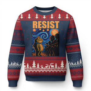 Starry Night Resist Frog Ugly Christmas Sweater Resistance Protest Surreal Art Graphic - Print Your Wear