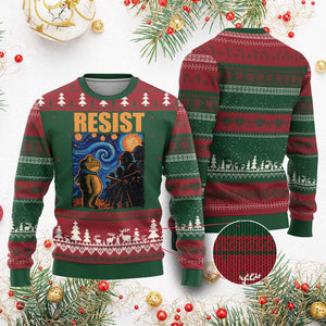 Starry Night Resist Frog Ugly Christmas Sweater Resistance Protest Surreal Art Graphic - Print Your Wear