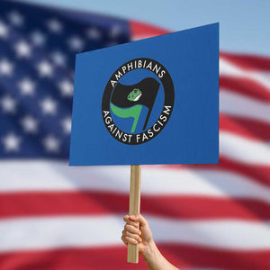 Amphibians Against Fascism Protest Sign Anti-Fascist Frog Logo Portland Protest TS02 Horizontal 18" × 24" Blue Print Your Wear